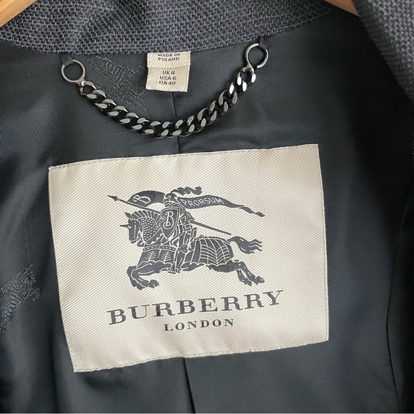 Burberry London Cotton Linen Double Breasted A-Line Peacoat Charcoal Gray - Picture 5 of 12